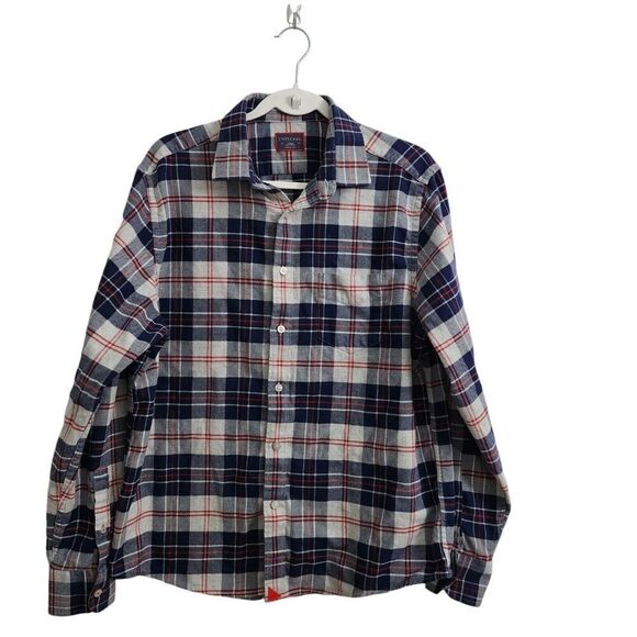 Untuckit Shirt Mens Large Flannel Button Up Blue Long Sleeve Top Plaid Cotton - Picture 1 of 10